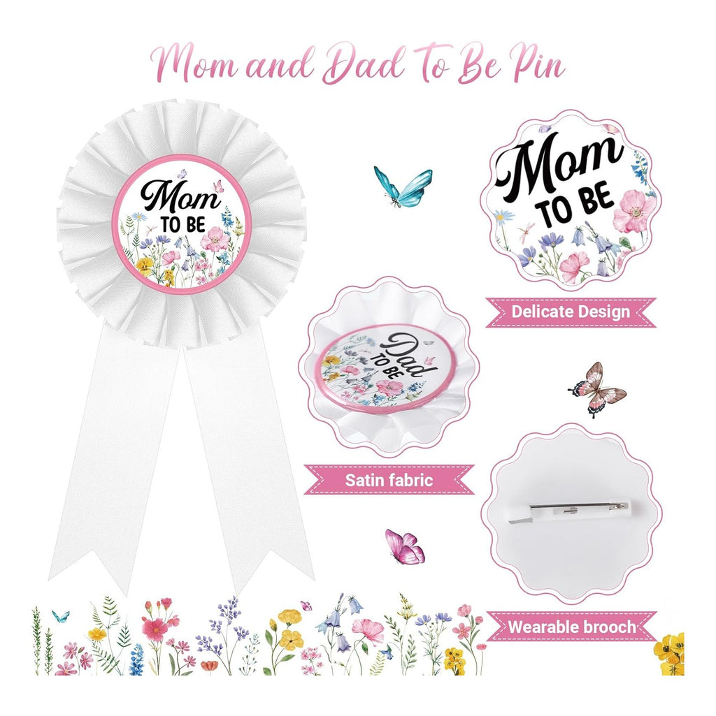 Wildflower Baby Shower Decorations Baby in Bloom Floral Mom to Be Sash and Dad to Be Pin Flower Crown for Gender Reveals Shower Party Favors Pregnancy Mommy Dress Gift