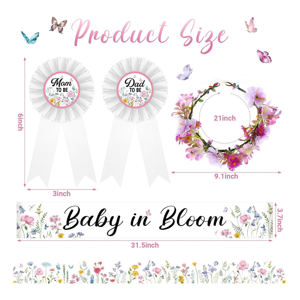 Wildflower Baby Shower Decorations Baby in Bloom Floral Mom to Be Sash and Dad to Be Pin Flower Crown for Gender Reveals Shower Party Favors Pregnancy Mommy Dress Gift