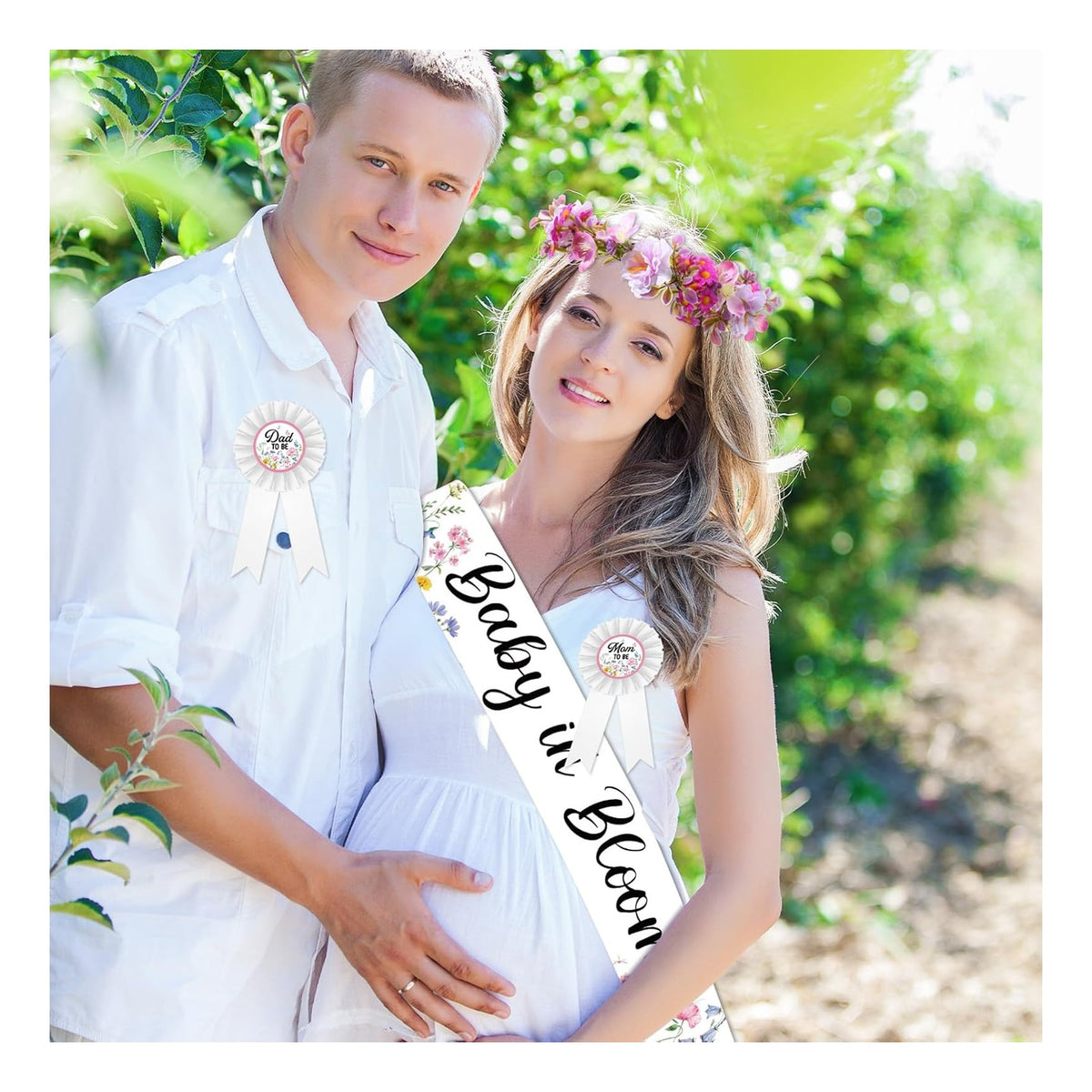 Wildflower Baby Shower Decorations Baby in Bloom Floral Mom to Be Sash and Dad to Be Pin Flower Crown for Gender Reveals Shower Party Favors Pregnancy Mommy Dress Gift