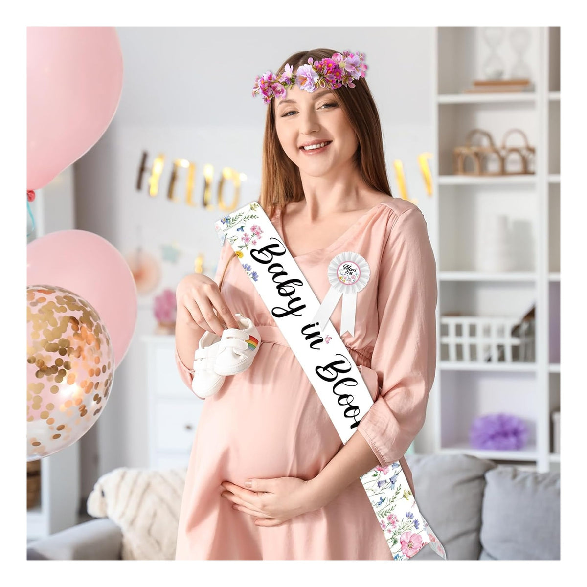 Wildflower Baby Shower Decorations Baby in Bloom Floral Mom to Be Sash and Dad to Be Pin Flower Crown for Gender Reveals Shower Party Favors Pregnancy Mommy Dress Gift