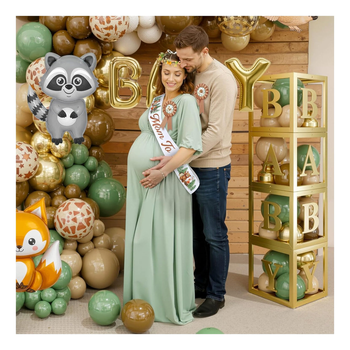 Woodland Baby Shower Decorations Mom to Be Sash and Dad to Be Pin Flower Crown for Neutral Baby Shower Gender Reveals Party Favors Pregnancy Props Gift