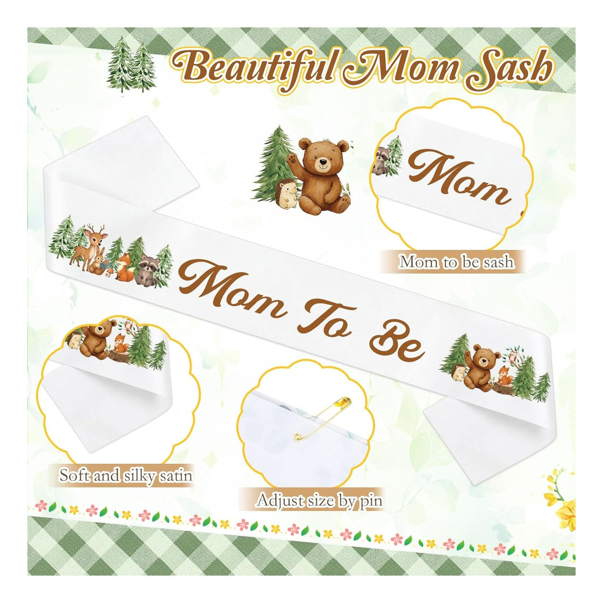 Woodland Baby Shower Decorations Mom to Be Sash and Dad to Be Pin Flower Crown for Neutral Baby Shower Gender Reveals Party Favors Pregnancy Props Gift