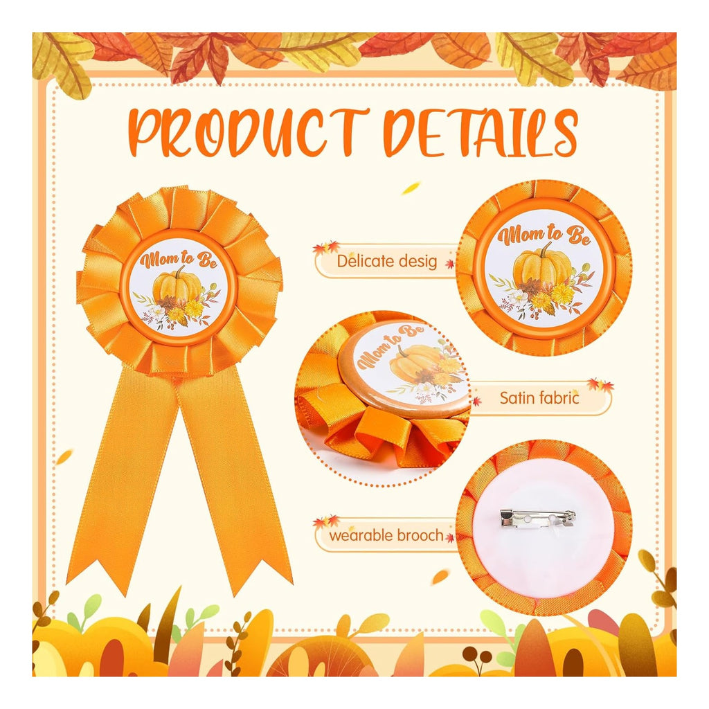 Fall Baby Shower Decorations Pumpkin Mom to Be Sash and Dad to Be Pin Flower Crown Orange Mommy Sash Set for Gender Reveals Party Shower Party Favors for Boys Girls Pregnancy Props Gift