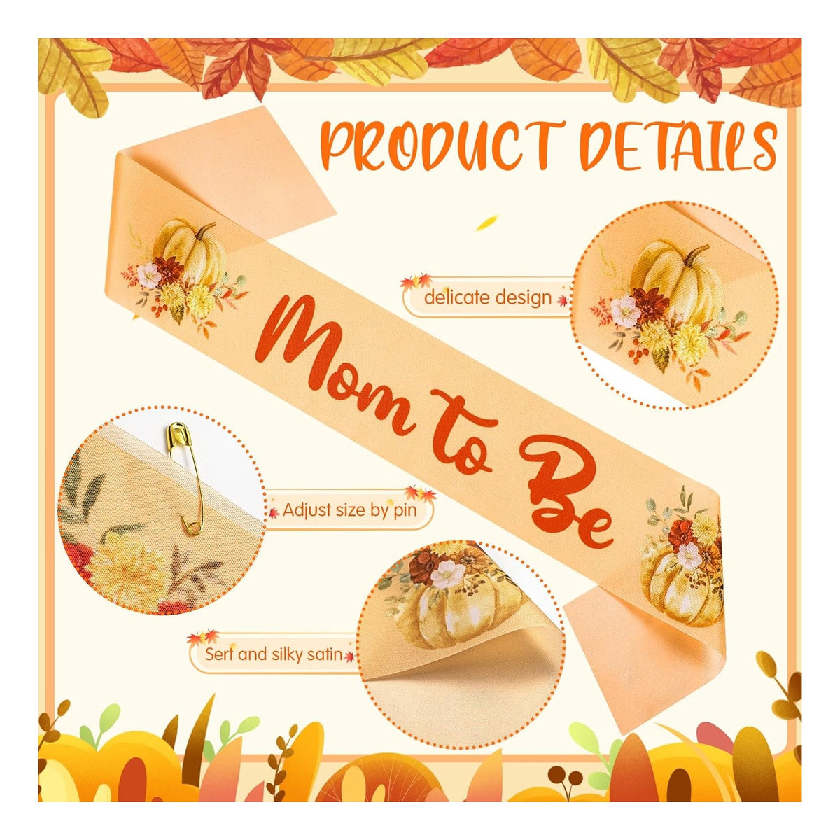 Fall Baby Shower Decorations Pumpkin Mom to Be Sash and Dad to Be Pin Flower Crown Orange Mommy Sash Set for Gender Reveals Party Shower Party Favors for Boys Girls Pregnancy Props Gift