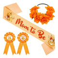 Fall Baby Shower Decorations Pumpkin Mom to Be Sash and Dad to Be Pin Flower Crown Orange Mommy Sash Set for Gender Reveals Party Shower Party Favors for Boys Girls Pregnancy Props Gift