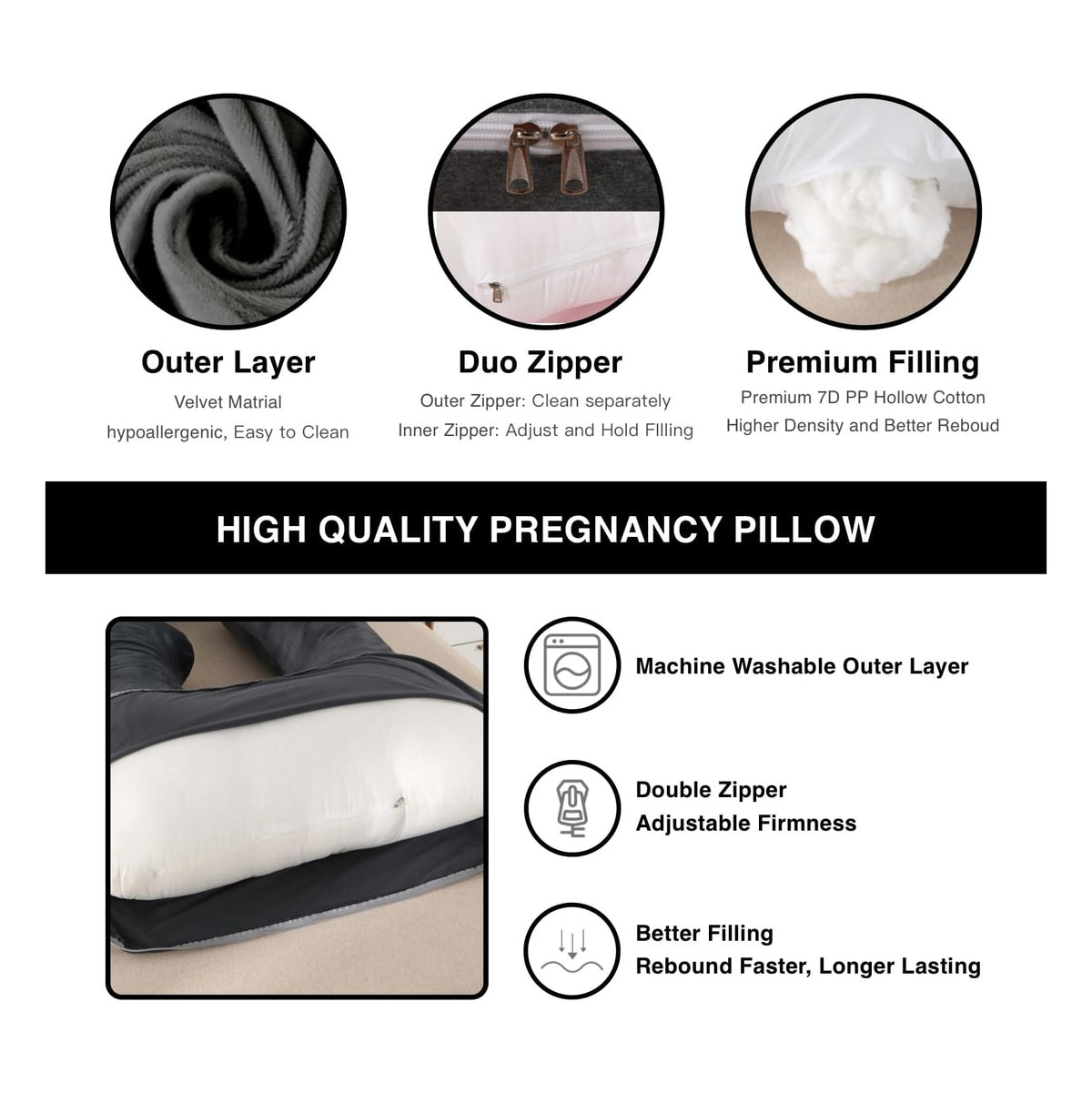 Pregnancy Pillow, Full Body  Maternity Pillow with Removable Washable Cover - Sleep Support for Legs, Back, Neck, Shoulder, HIPS, Belly for Pregnent Women