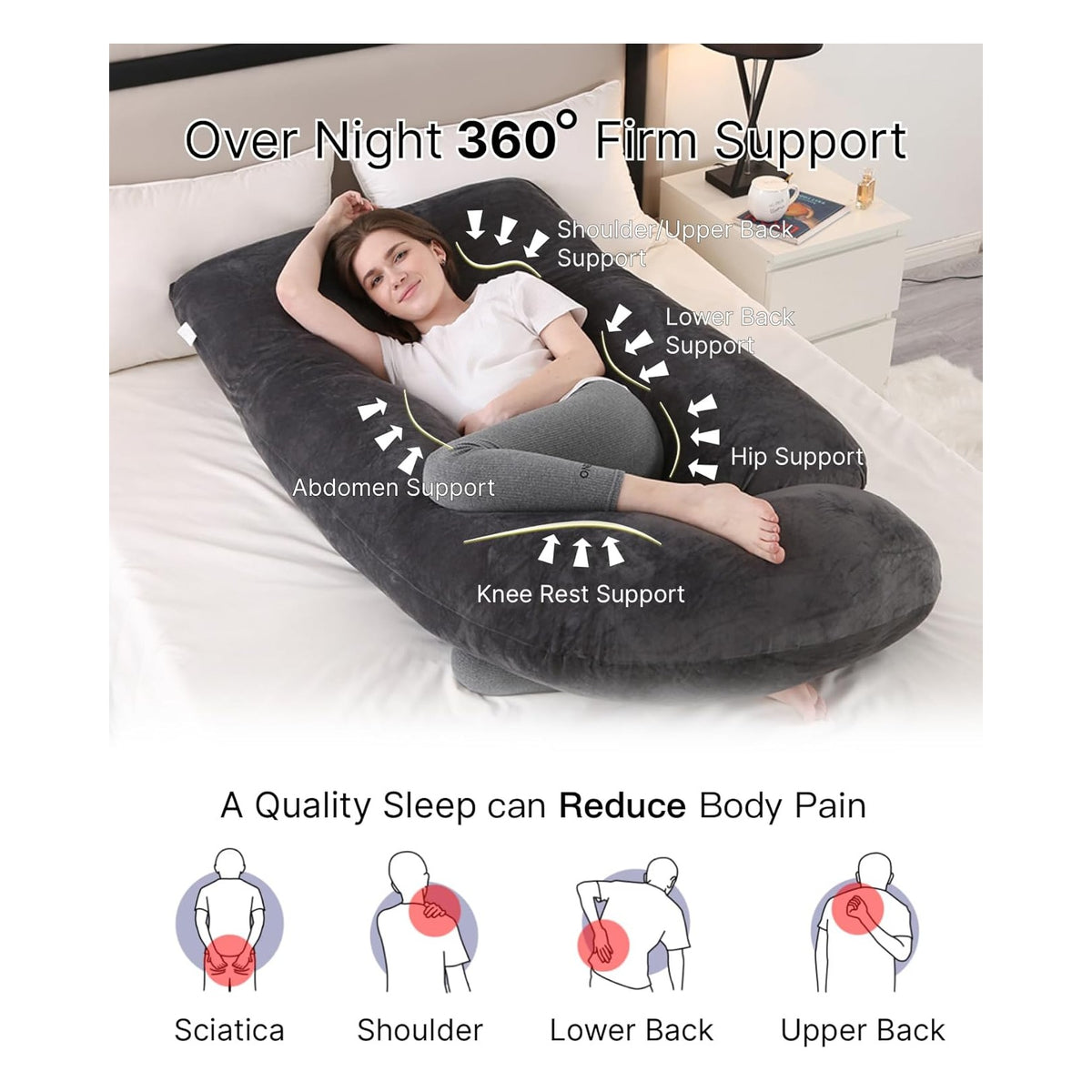 Pregnancy Pillow, Full Body  Maternity Pillow with Removable Washable Cover - Sleep Support for Legs, Back, Neck, Shoulder, HIPS, Belly for Pregnent Women