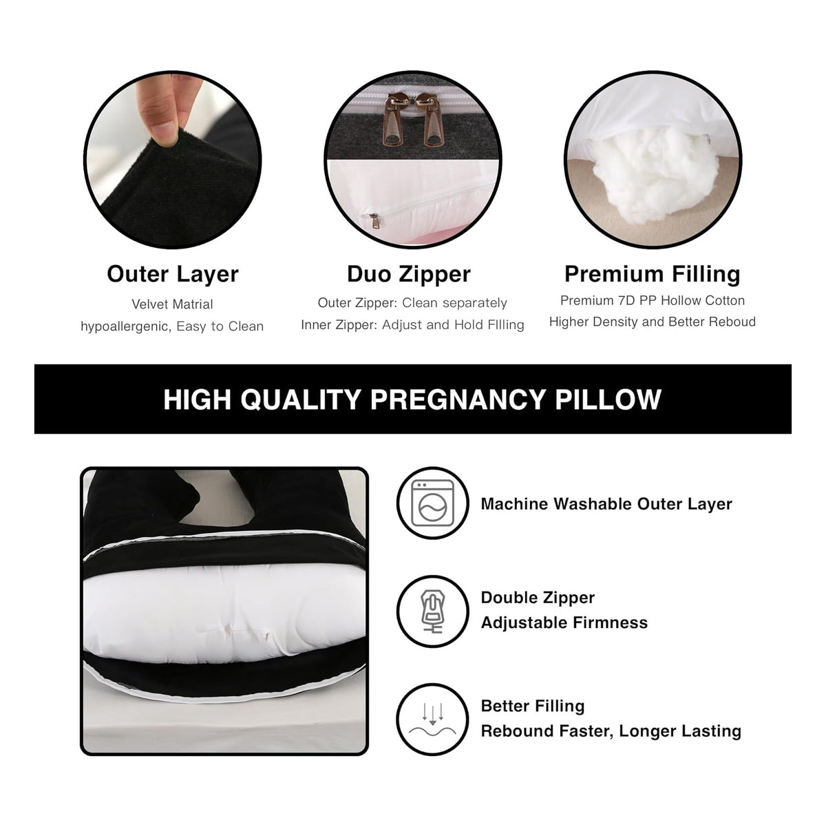 Pregnancy Pillow, Full Body  Maternity Pillow with Removable Washable Cover - Sleep Support for Legs, Back, Neck, Shoulder, HIPS, Belly for Pregnent Women