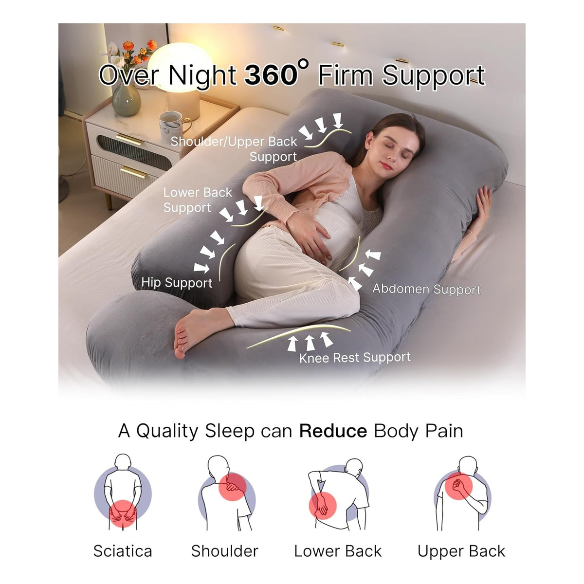 Pregnancy Pillow, Full Body  Maternity Pillow with Removable Washable Cover - Sleep Support for Legs, Back, Neck, Shoulder, HIPS, Belly for Pregnent Women