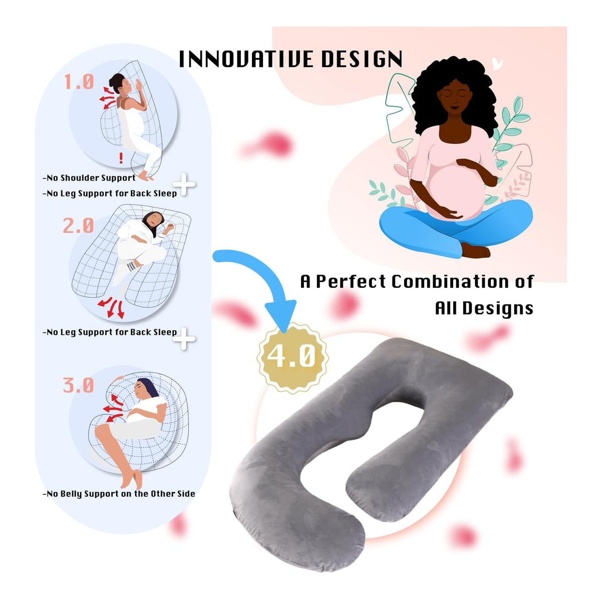 Pregnancy Pillow, Full Body  Maternity Pillow with Removable Washable Cover - Sleep Support for Legs, Back, Neck, Shoulder, HIPS, Belly for Pregnent Women