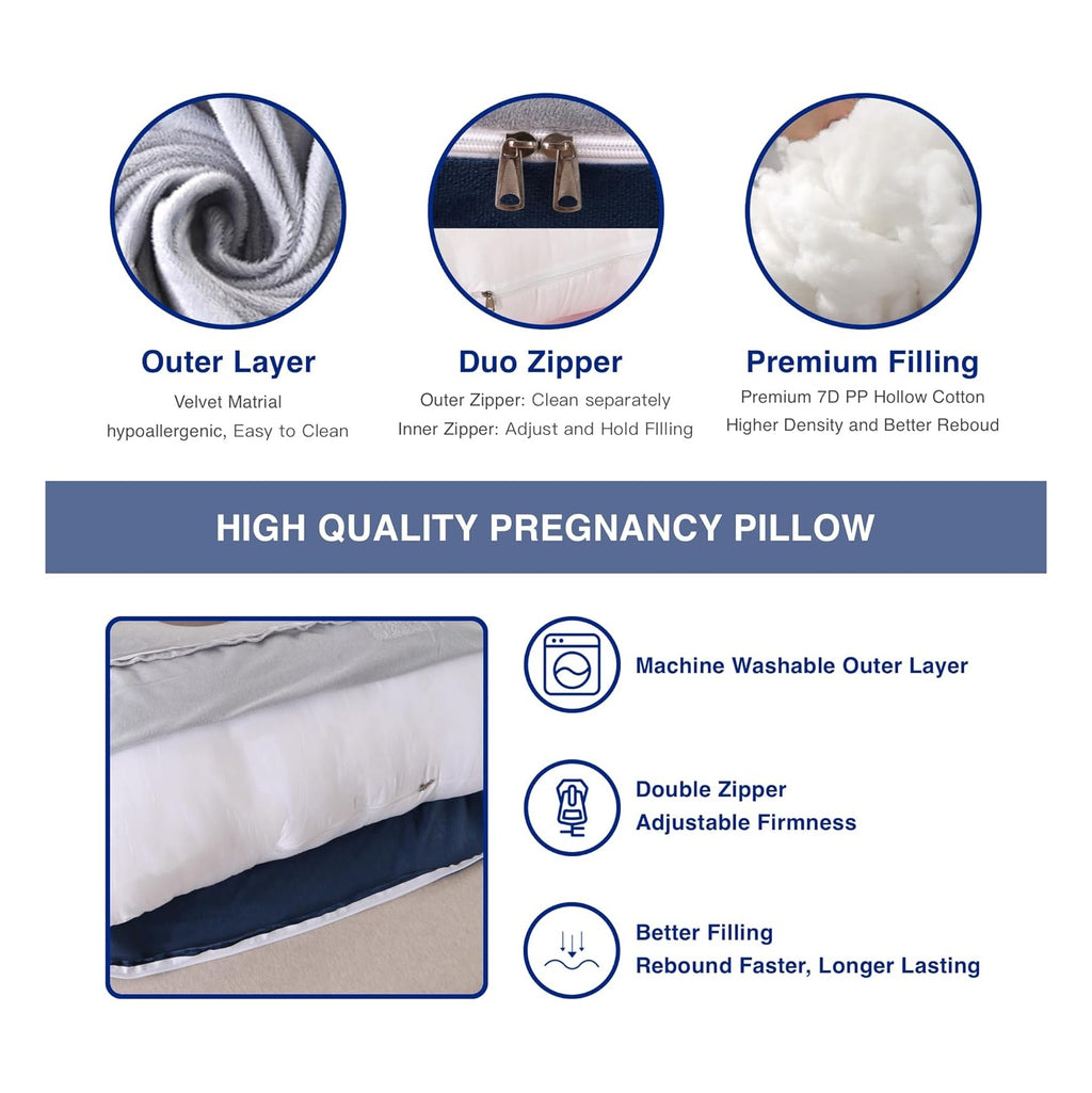 Pregnancy Pillow, Full Body  Maternity Pillow with Removable Washable Cover - Sleep Support for Legs, Back, Neck, Shoulder, HIPS, Belly for Pregnent Women