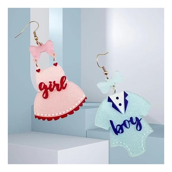 Gender Reveal Earrings Glitter Acrylic Blue Pink Dress Earrings for Gender Reveal Pregnancy Announcement Baby Shower Party