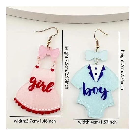 Gender Reveal Earrings Glitter Acrylic Blue Pink Dress Earrings for Gender Reveal Pregnancy Announcement Baby Shower Party