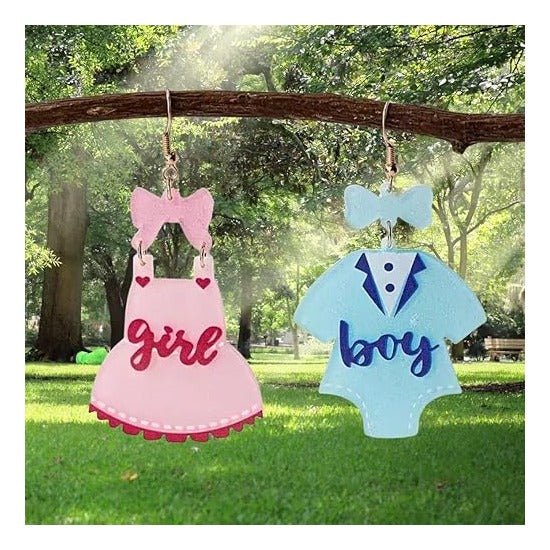 Gender Reveal Earrings Glitter Acrylic Blue Pink Dress Earrings for Gender Reveal Pregnancy Announcement Baby Shower Party