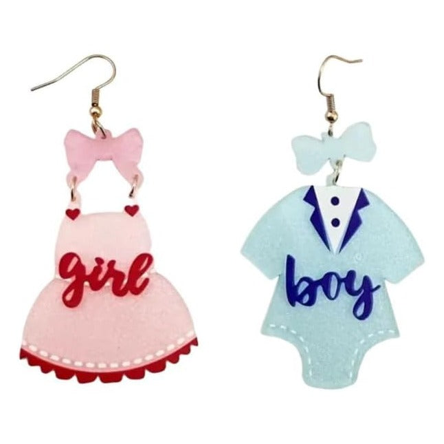 Gender Reveal Earrings Glitter Acrylic Blue Pink Dress Earrings for Gender Reveal Pregnancy Announcement Baby Shower Party