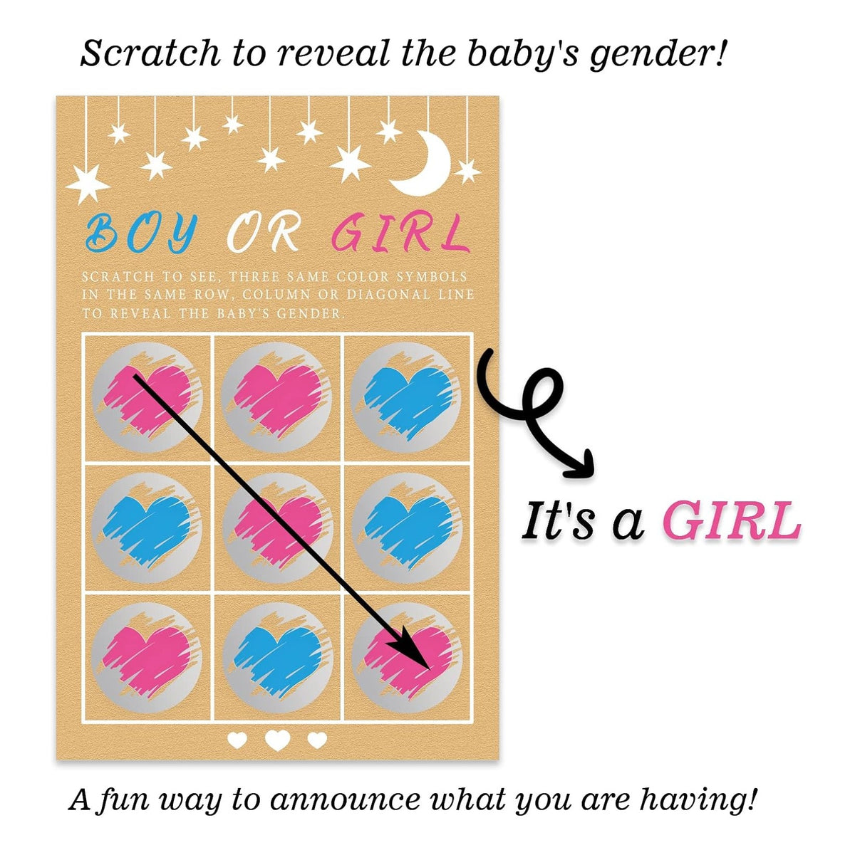 Its a Girl Tic Tac Toe Board Gender Reveal Scratch Off Scratcher Lottery Tickets Cards Double Sided Gender Announcement Cards Family Friends Baby Shower Game 25 Pack