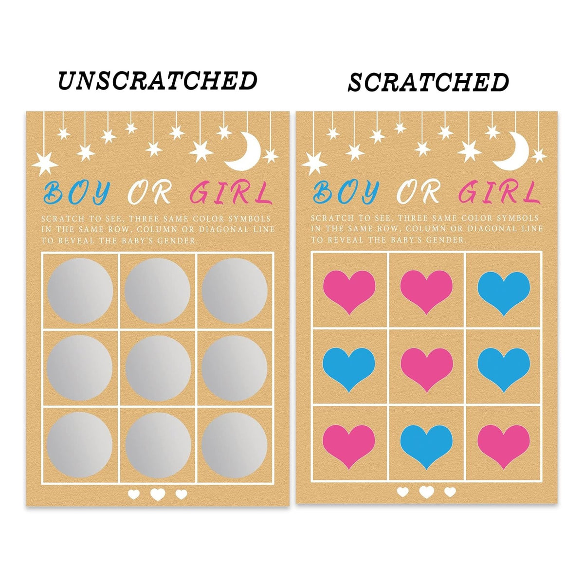 Its a Girl Tic Tac Toe Board Gender Reveal Scratch Off Scratcher Lottery Tickets Cards Double Sided Gender Announcement Cards Family Friends Baby Shower Game 25 Pack