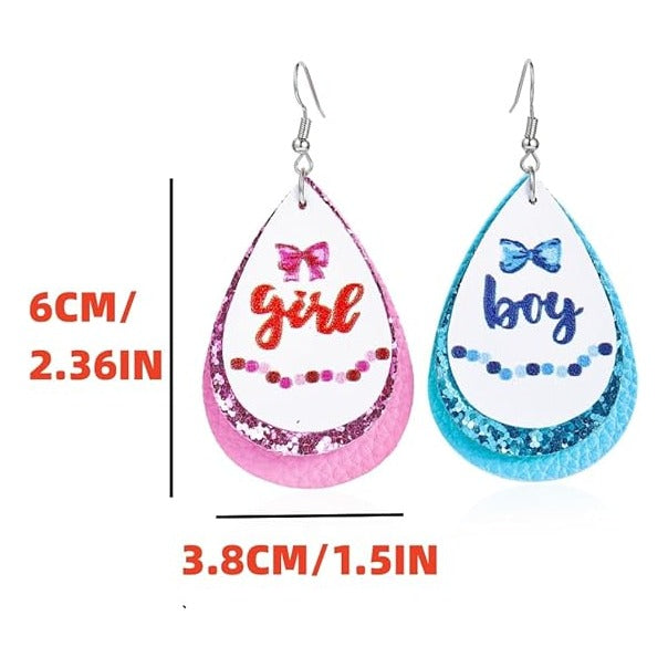 Gender Reveal Earrings Glitter Acrylic Blue Pink Dress Earrings for Gender Reveal Pregnancy Announcement Baby Shower Party