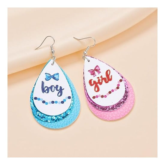Gender Reveal Earrings Glitter Acrylic Blue Pink Dress Earrings for Gender Reveal Pregnancy Announcement Baby Shower Party