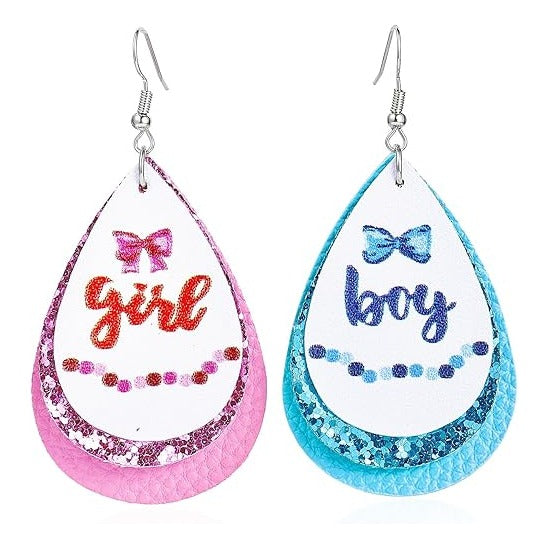Gender Reveal Earrings Glitter Acrylic Blue Pink Dress Earrings for Gender Reveal Pregnancy Announcement Baby Shower Party