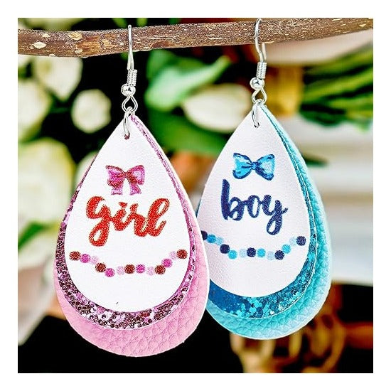 Gender Reveal Earrings Glitter Acrylic Blue Pink Dress Earrings for Gender Reveal Pregnancy Announcement Baby Shower Party