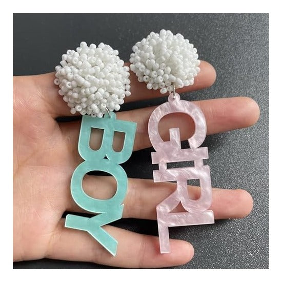 Gender Reveal Earrings – Boy Girl Sign for Gender Reveal, Pregnancy Announcement, Baby Shower Party decorations