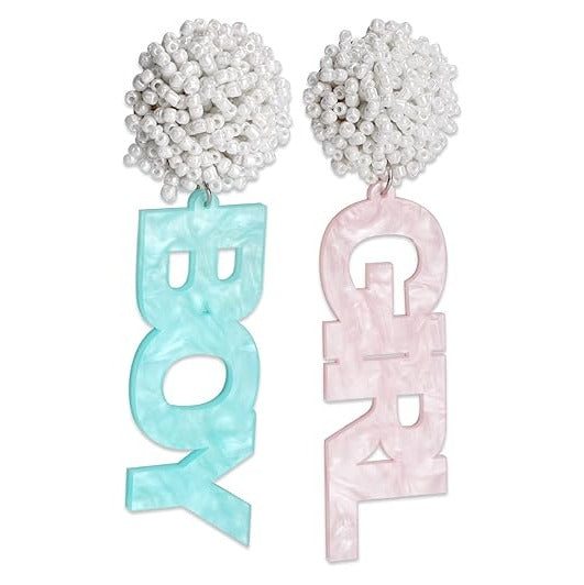 Gender Reveal Earrings – Boy Girl Sign for Gender Reveal, Pregnancy Announcement, Baby Shower Party decorations