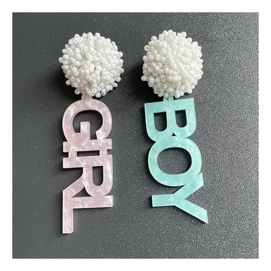 Gender Reveal Earrings – Boy Girl Sign for Gender Reveal, Pregnancy Announcement, Baby Shower Party decorations
