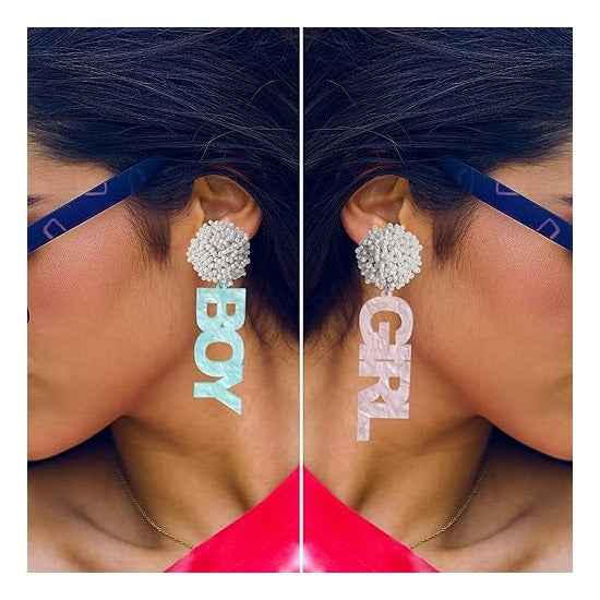 Gender Reveal Earrings – Boy Girl Sign for Gender Reveal, Pregnancy Announcement, Baby Shower Party decorations