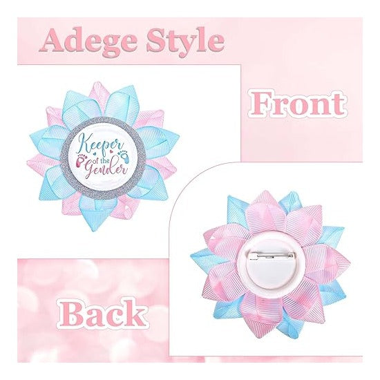 Keeper of the Gender Botton Pin, Gender Reveal Party Decorations Boy or Girl Button Pins Light Blue and Pink Ribbon Pinback Buttons for Baby Shower Party Decor Supplies