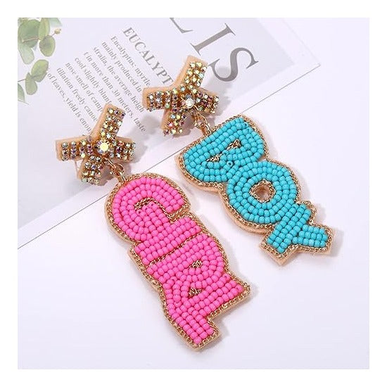 Baby Shower Earrings Beaded Boy Girl Gender Reveal Earrings Pregnancy Announcement Mom Mama to Be Gifts for Women