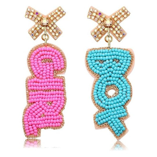 Baby Shower Earrings Beaded Boy Girl Gender Reveal Earrings Pregnancy Announcement Mom Mama to Be Gifts for Women