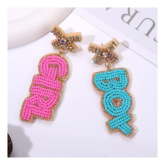 Baby Shower Earrings Beaded Boy Girl Gender Reveal Earrings Pregnancy Announcement Mom Mama to Be Gifts for Women