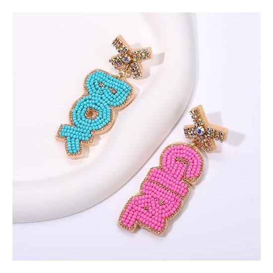 Baby Shower Earrings Beaded Boy Girl Gender Reveal Earrings Pregnancy Announcement Mom Mama to Be Gifts for Women