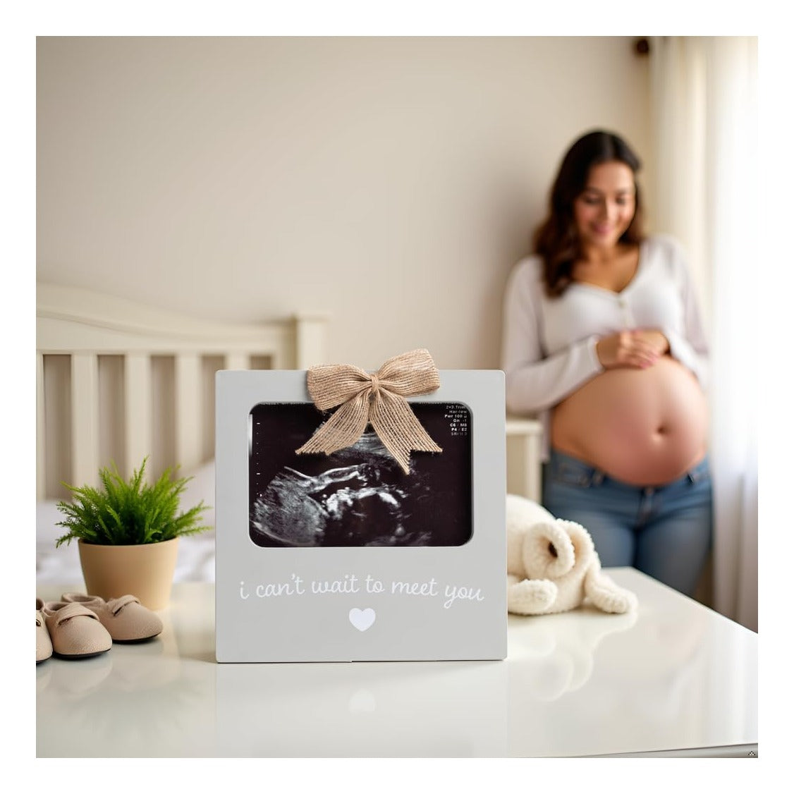 I Can’t Wait to Meet You Sonogram Picture Frame, Pregnancy Announcement Keepsake and Ultrasound Photo Display, Nursery Décor Baby Gift, Gray