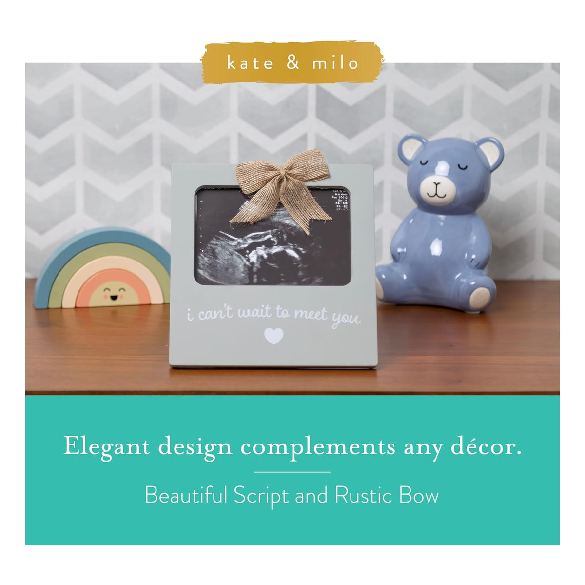 I Can’t Wait to Meet You Sonogram Picture Frame, Pregnancy Announcement Keepsake and Ultrasound Photo Display, Nursery Décor Baby Gift, Gray