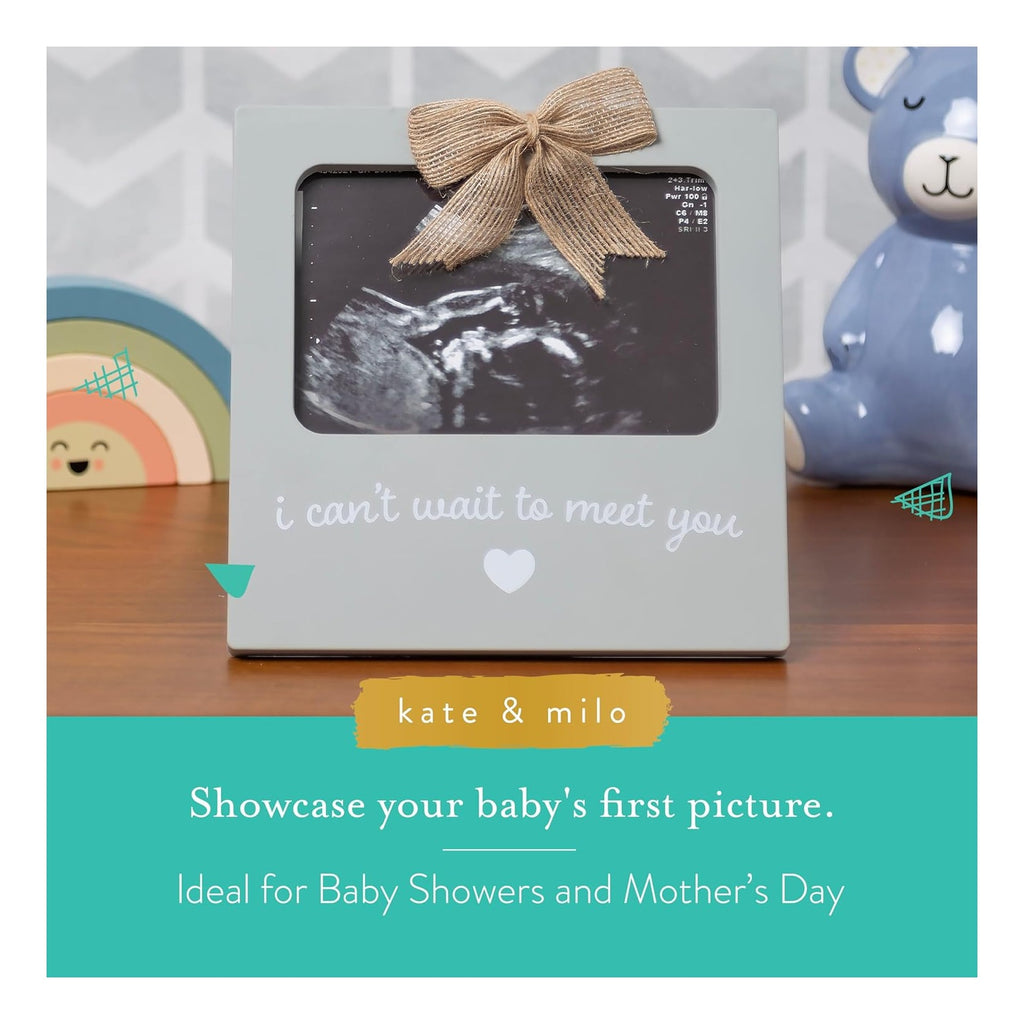 I Can’t Wait to Meet You Sonogram Picture Frame, Pregnancy Announcement Keepsake and Ultrasound Photo Display, Nursery Décor Baby Gift, Gray