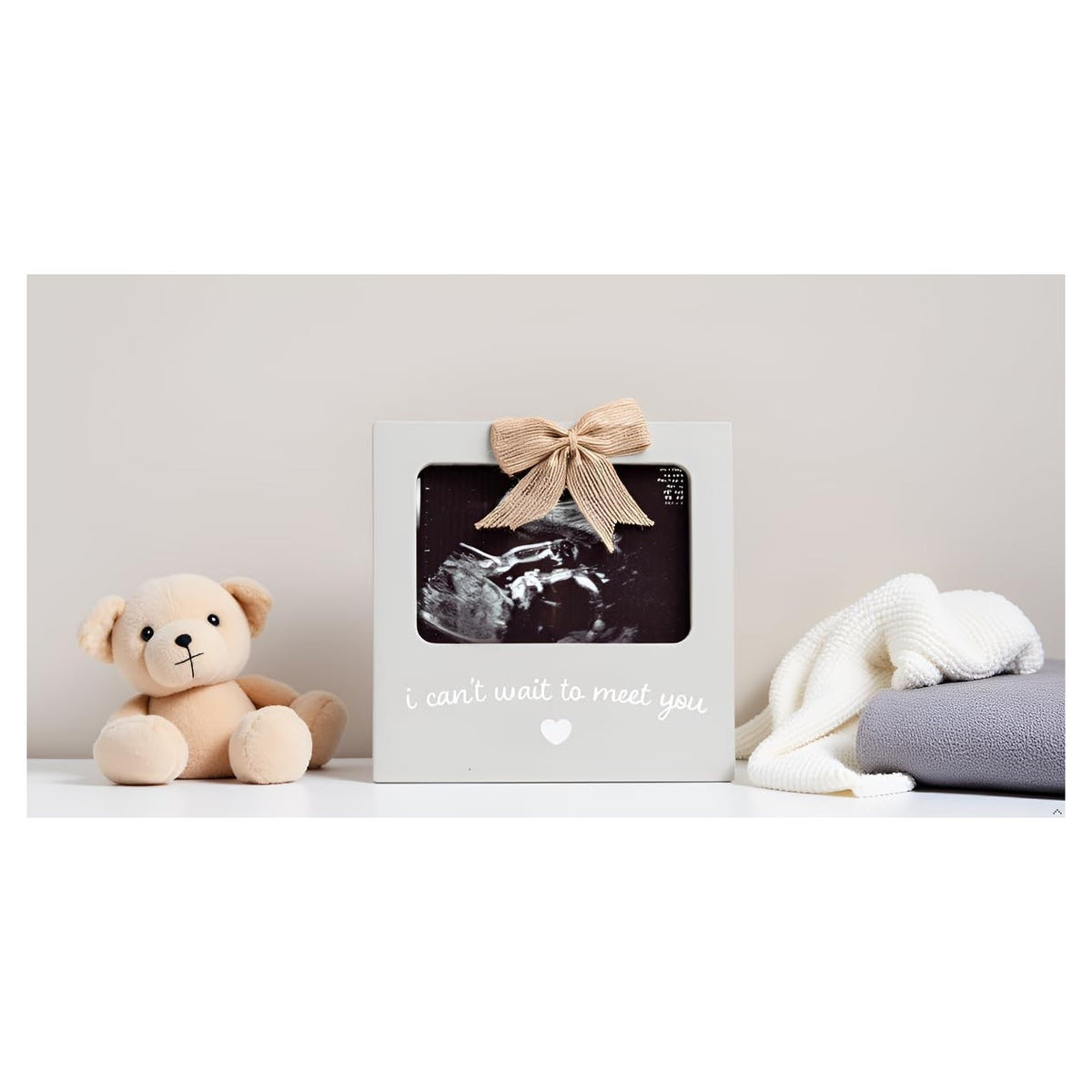 I Can’t Wait to Meet You Sonogram Picture Frame, Pregnancy Announcement Keepsake and Ultrasound Photo Display, Nursery Décor Baby Gift, Gray
