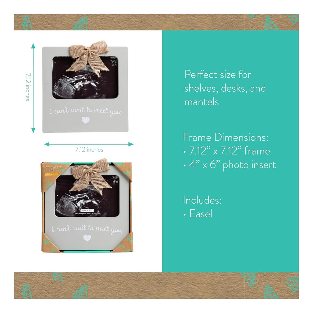 I Can’t Wait to Meet You Sonogram Picture Frame, Pregnancy Announcement Keepsake and Ultrasound Photo Display, Nursery Décor Baby Gift, Gray