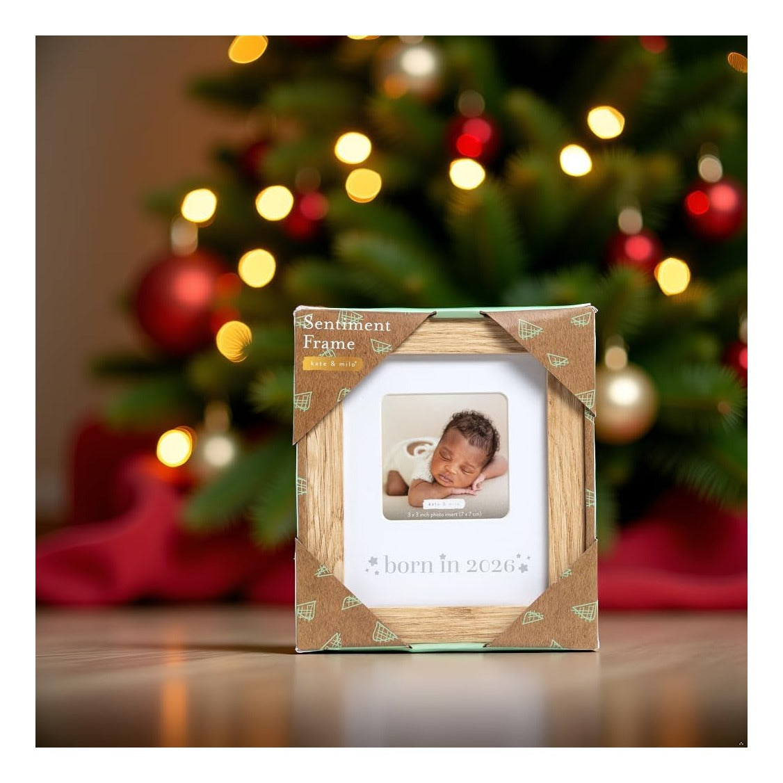 Born in 2026 Baby Picture Frame – Wooden Nursery Keepsake with 3 x 3 Photo Insert, Gender Neutral Newborn Gift & Baby Announcement Décor