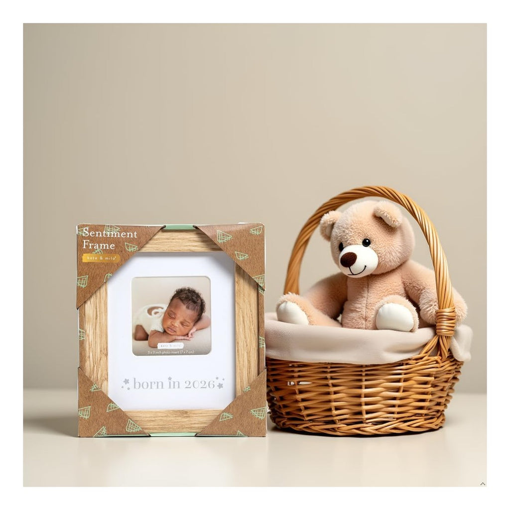 Born in 2026 Baby Picture Frame – Wooden Nursery Keepsake with 3 x 3 Photo Insert, Gender Neutral Newborn Gift & Baby Announcement Décor