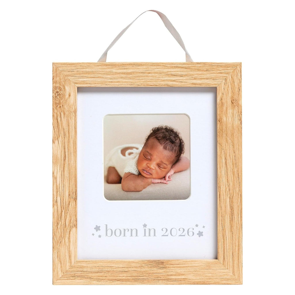 Born in 2026 Baby Picture Frame – Wooden Nursery Keepsake with 3 x 3 Photo Insert, Gender Neutral Newborn Gift & Baby Announcement Décor