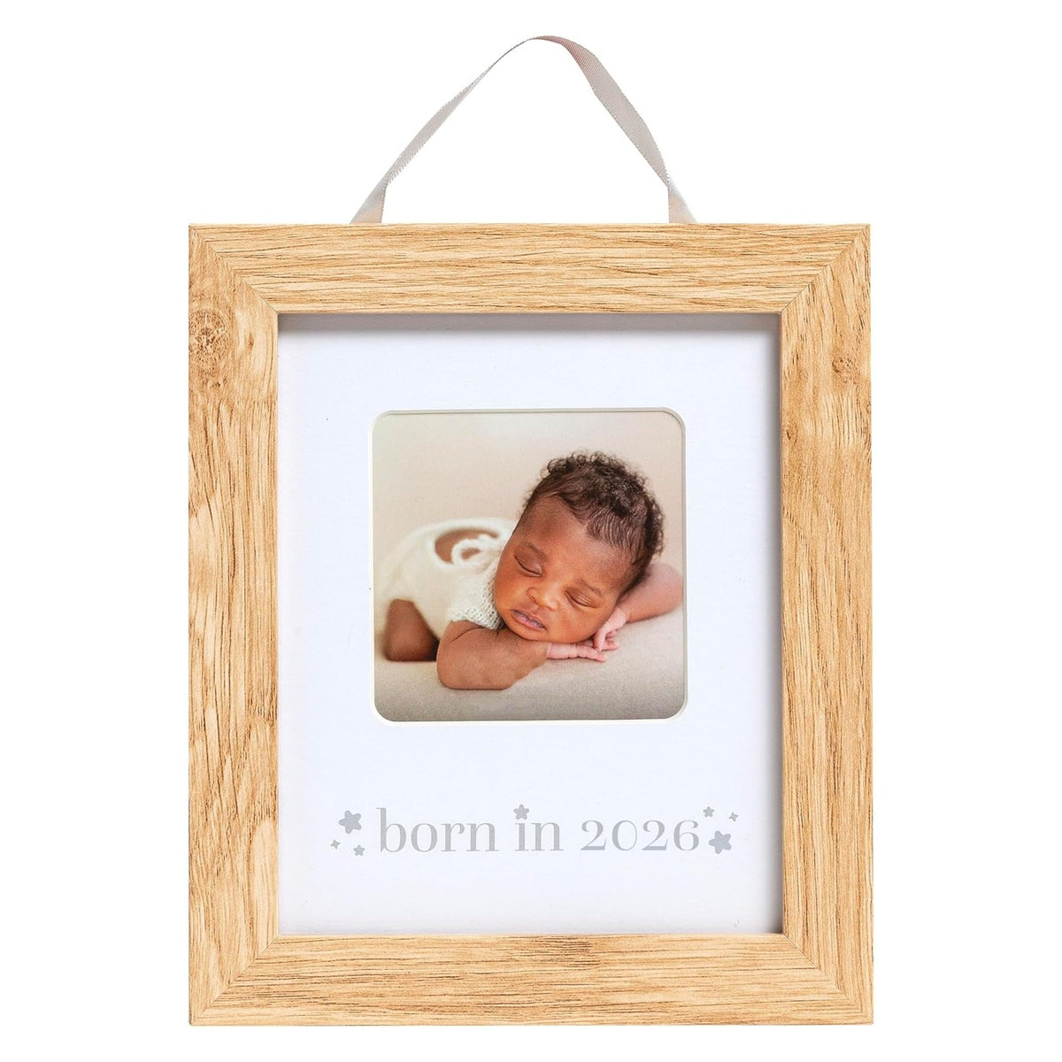 Born in 2026 Baby Picture Frame – Wooden Nursery Keepsake with 3 x 3 Photo Insert, Gender Neutral Newborn Gift & Baby Announcement Décor