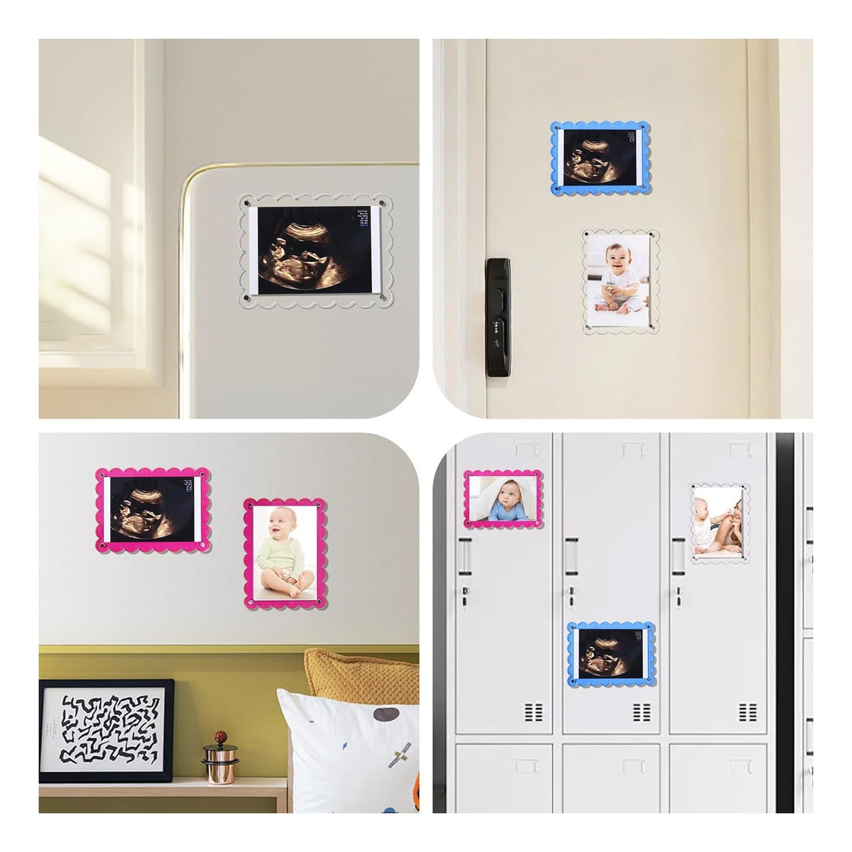 Magnetic Clear Acrylic Scalloped Baby Ultrasound Picture Frame - Sonogram Frame for Refrigerator, Display for Pregnancy Announcement, Gender Reveal & Expecting Parents Gifts(No Stand)