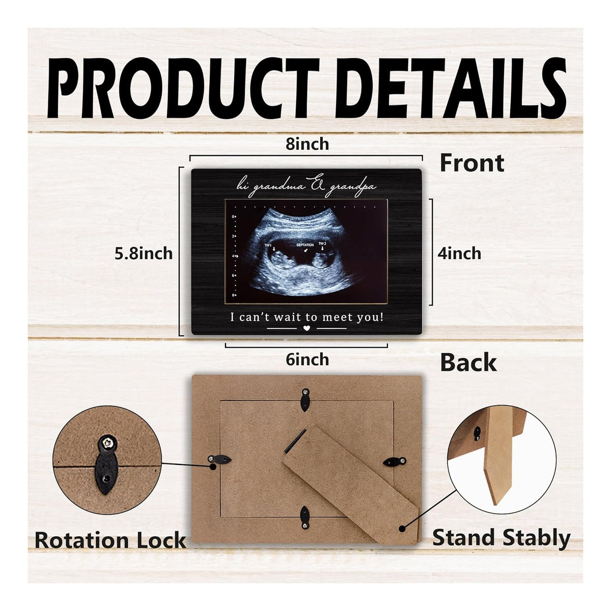 Grandparents Picture Frame, Grandparents Baby Announcement, Pregnancy Announcement for Grandparent, Ultrasound Picture Frames 4x6, Baby Sonogram Wooden Photo Picture Frames