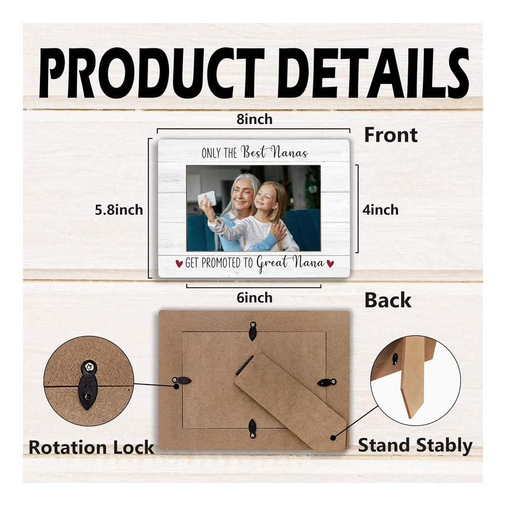 Nana Picture Frame, Mother's Day Gifts for Great Nana, Pregnancy Announcement Photo Frame 4X6, Promoted to Great Nana Mothers Day Wooden Photo Picture Frames for Desk Tabletop Decor