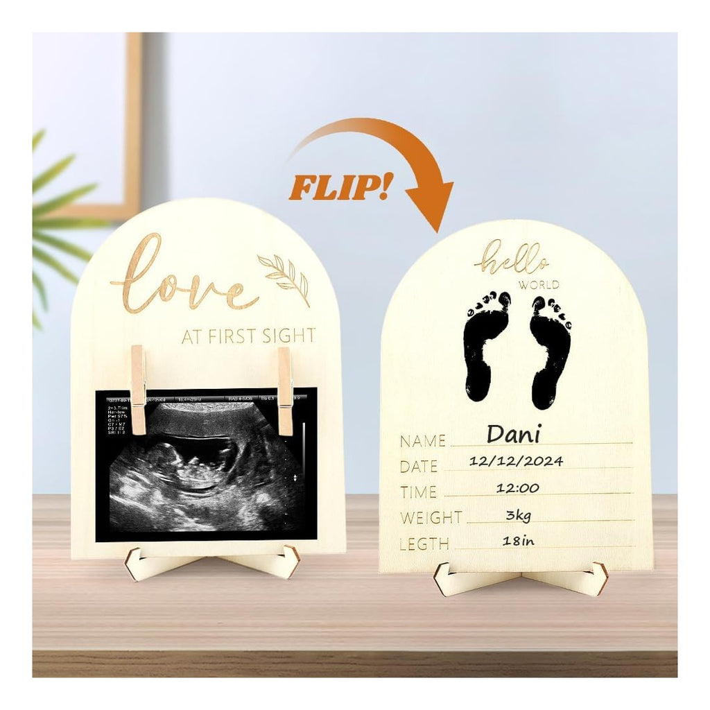 Picture Frame, Wooden Ultrasound Picture Frame, Double Sided Sonogram Photo Display, Congratulations Pregnancy Gift for Expecting Parents