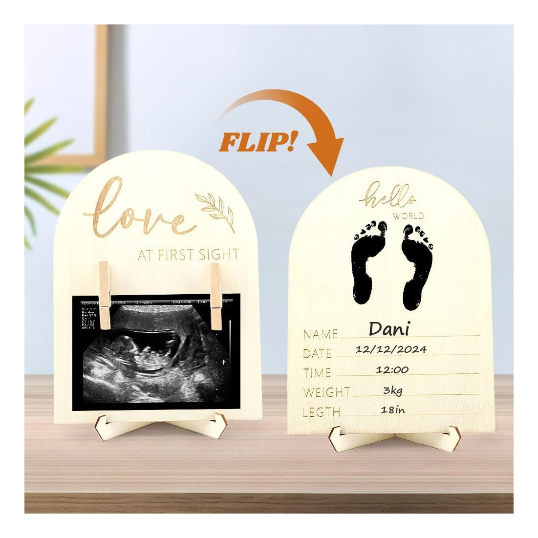 Picture Frame, Wooden Ultrasound Picture Frame, Double Sided Sonogram Photo Display, Congratulations Pregnancy Gift for Expecting Parents