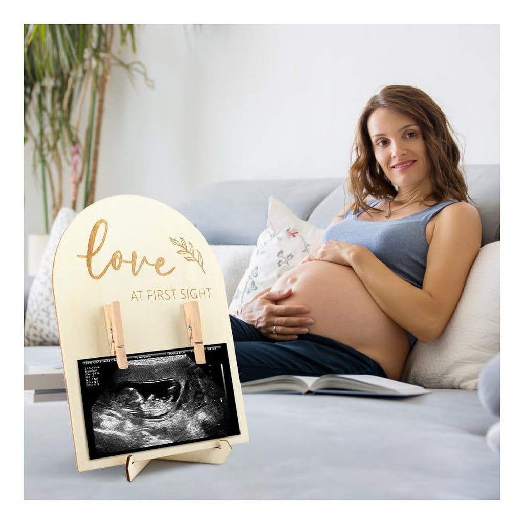 Picture Frame, Wooden Ultrasound Picture Frame, Double Sided Sonogram Photo Display, Congratulations Pregnancy Gift for Expecting Parents