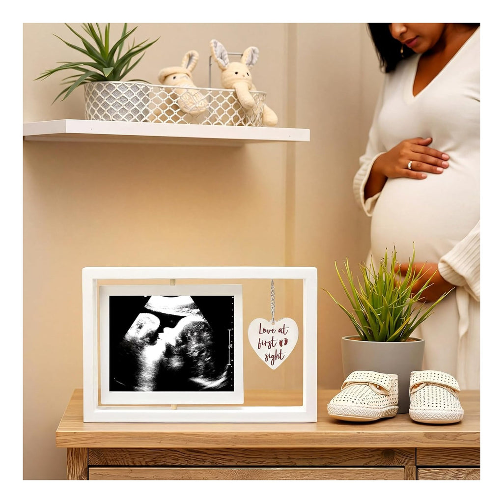 Ultrasound Picture Frames Love at First Sight Sonogram Picture Frame Rustic Gender Reveal Decorations Neutral Ultrasound 4''x3'' Photo Insert for Expecting Parents Pregnancy New Mom Gift